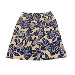 Talbots Womens Tan and Blue Tropical Floral Sequins Skirt 6 Classic Preppy Beach